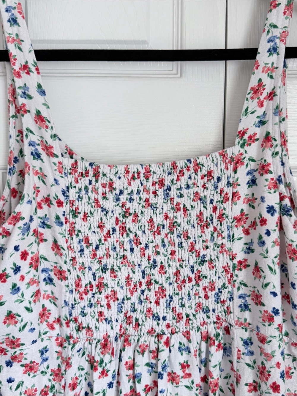 Old Navy Dress Womens XL Floral Linen Blend Smocked Midi Sundress Romantic Boho - Picture 5 of 12